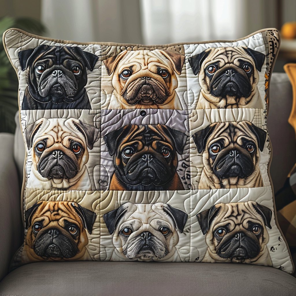 Colorful Pugs Quilted Cushion Cover printed cushion cover