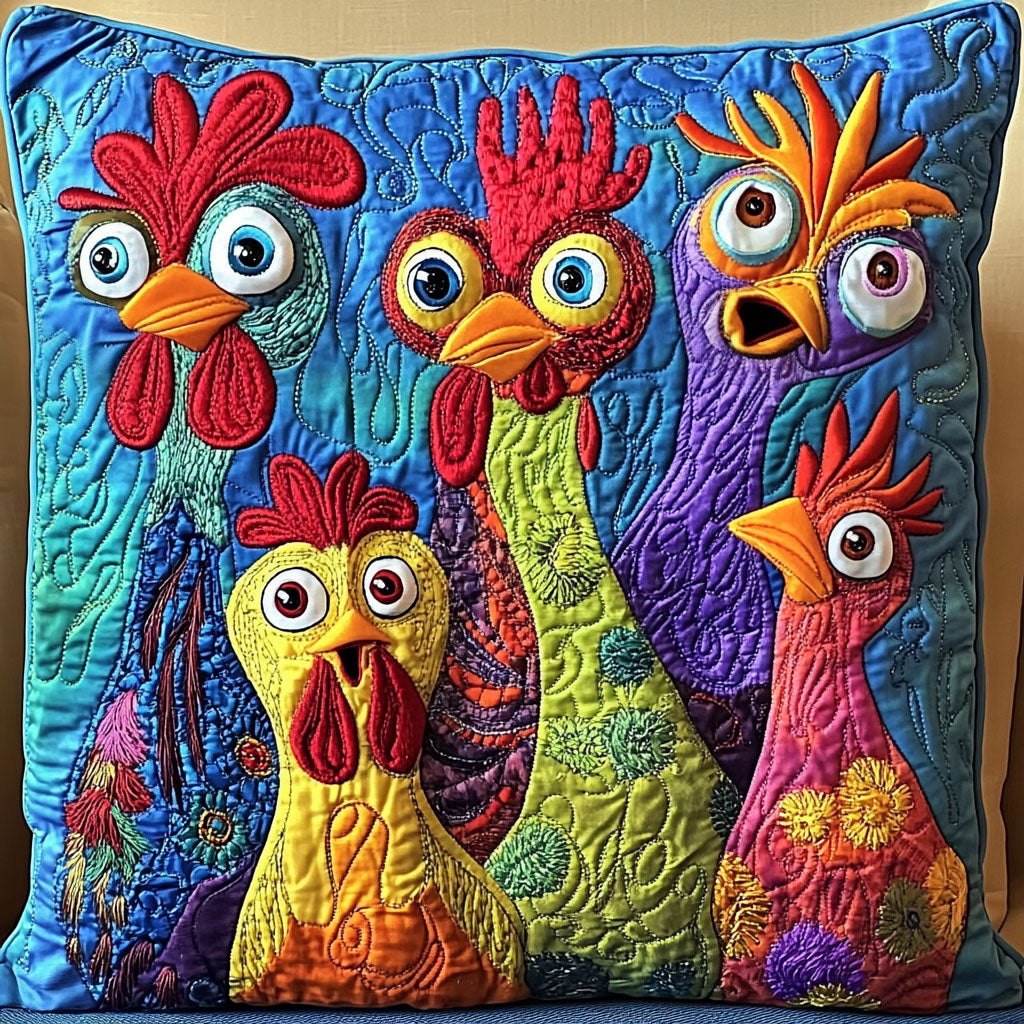 Colorful Roosters Quilted Cushion Cover printed cushion cover