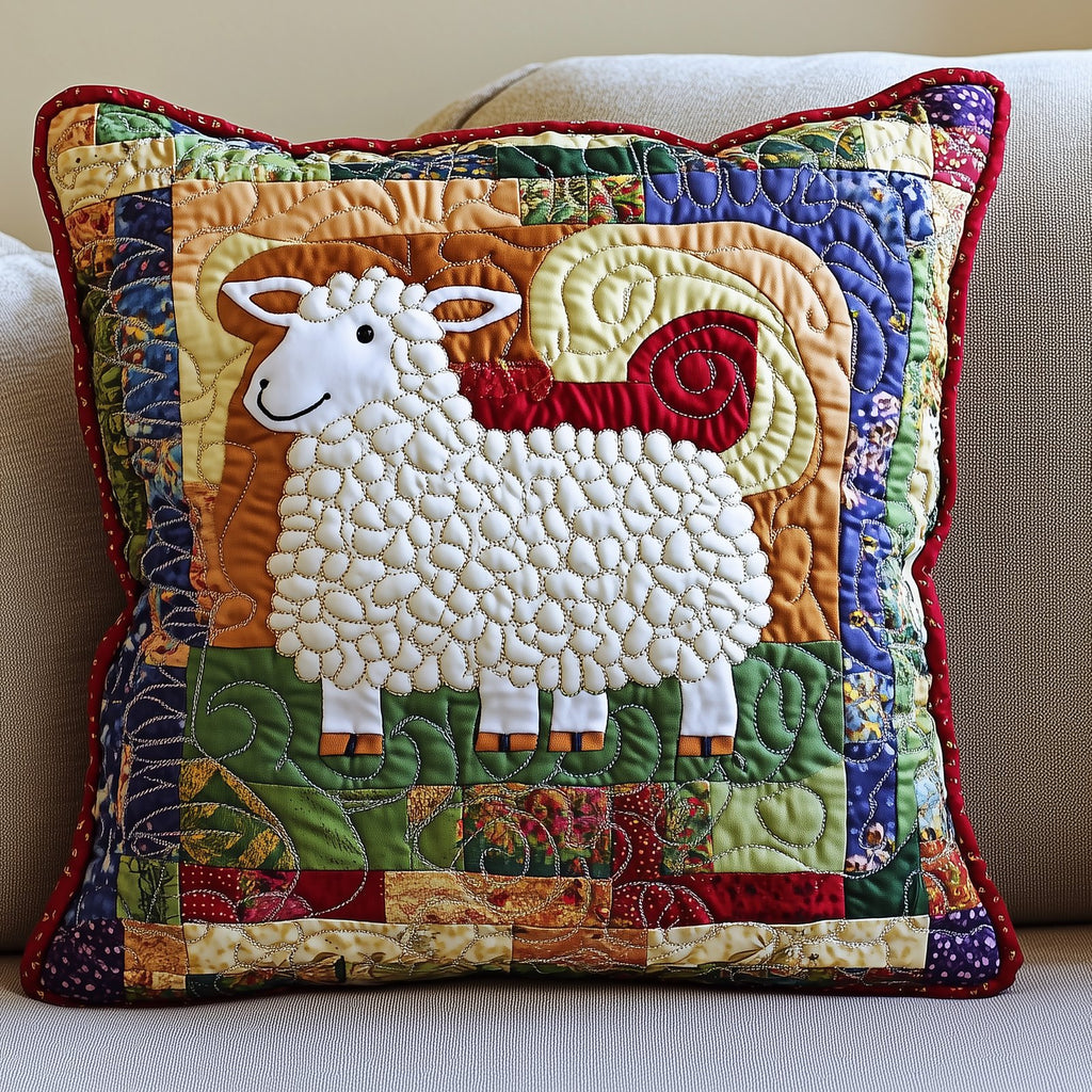 Colorful Sheep Quilted Cushion Cover printed cushion cover
