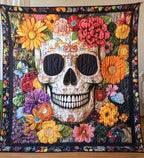 Colorful Skull Accent Quilted Blanket printed blanket