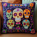 Colorful Sugar Skull Quilted Cushion Cover printed cushion cover