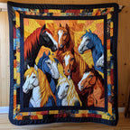 Colorful Wild Horse Quilted Blanket printed blanket