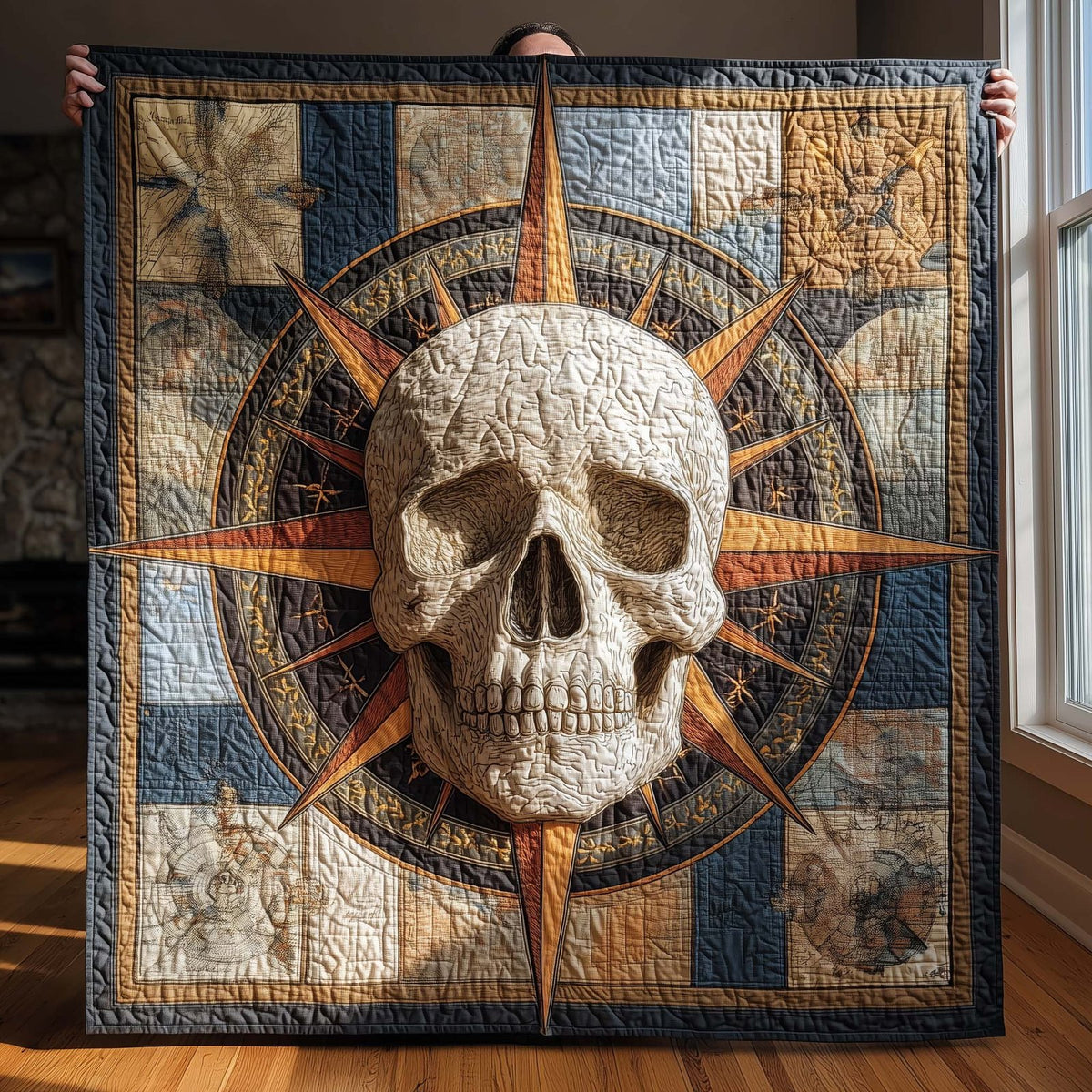 Compass Skull Quilted Blanket printed blanket