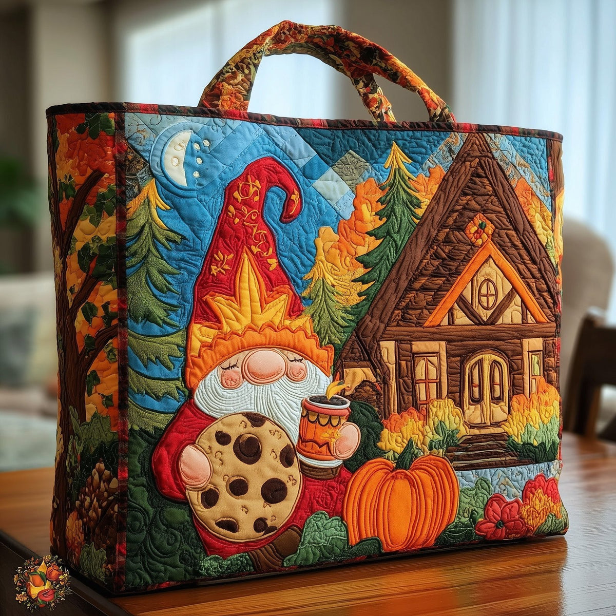 Cookie Gnome Quilted Tote Bag printed tote bag