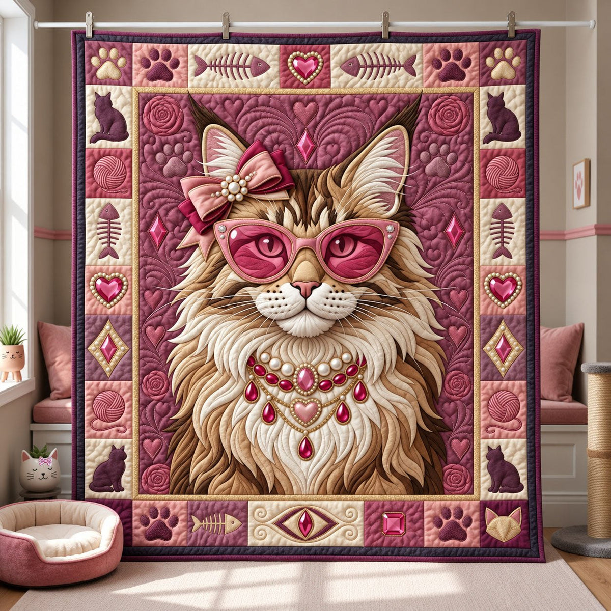 Coquette Kitty Quilted Blanket printed blanket