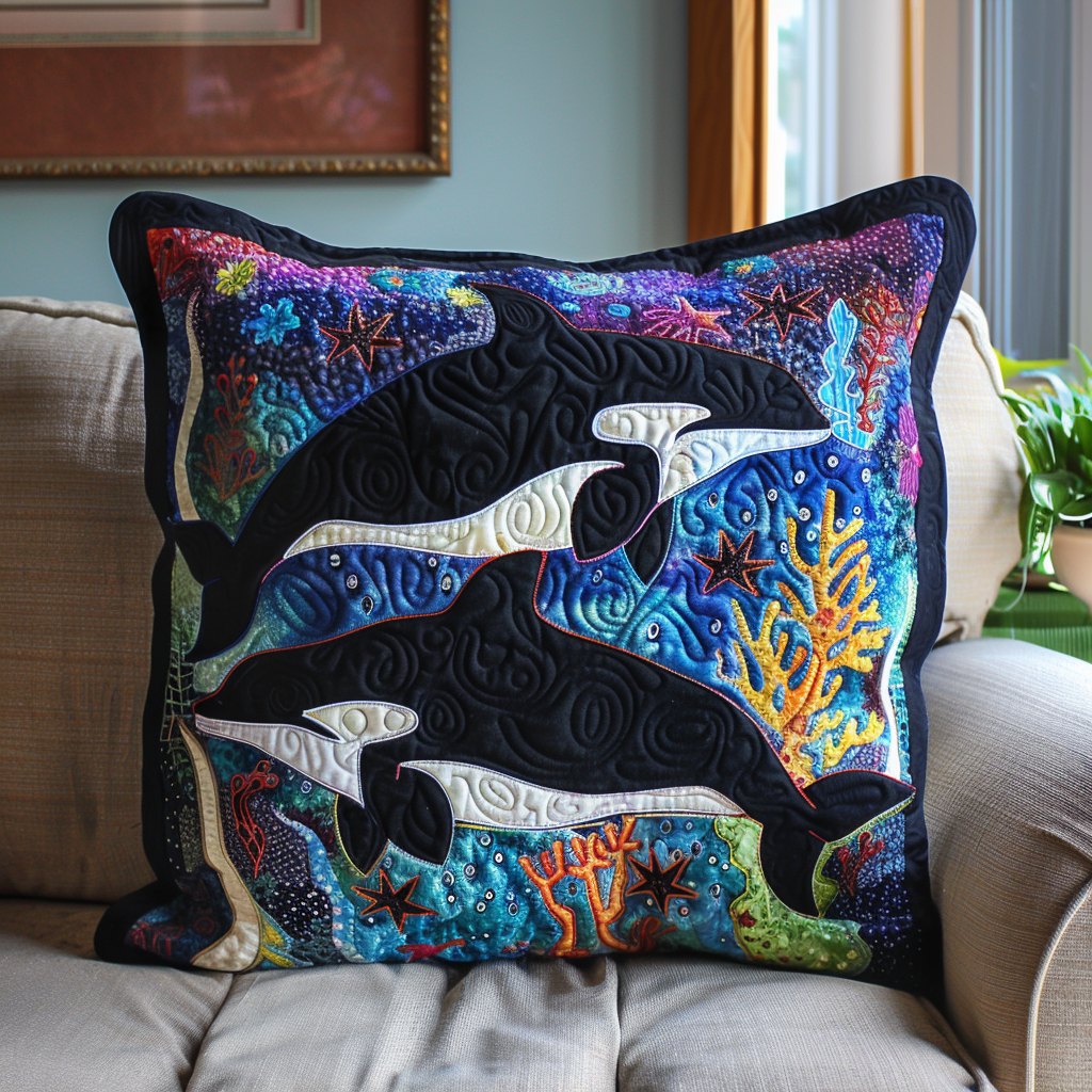 Coral Orca Quilted Cushion Cover printed cushion cover