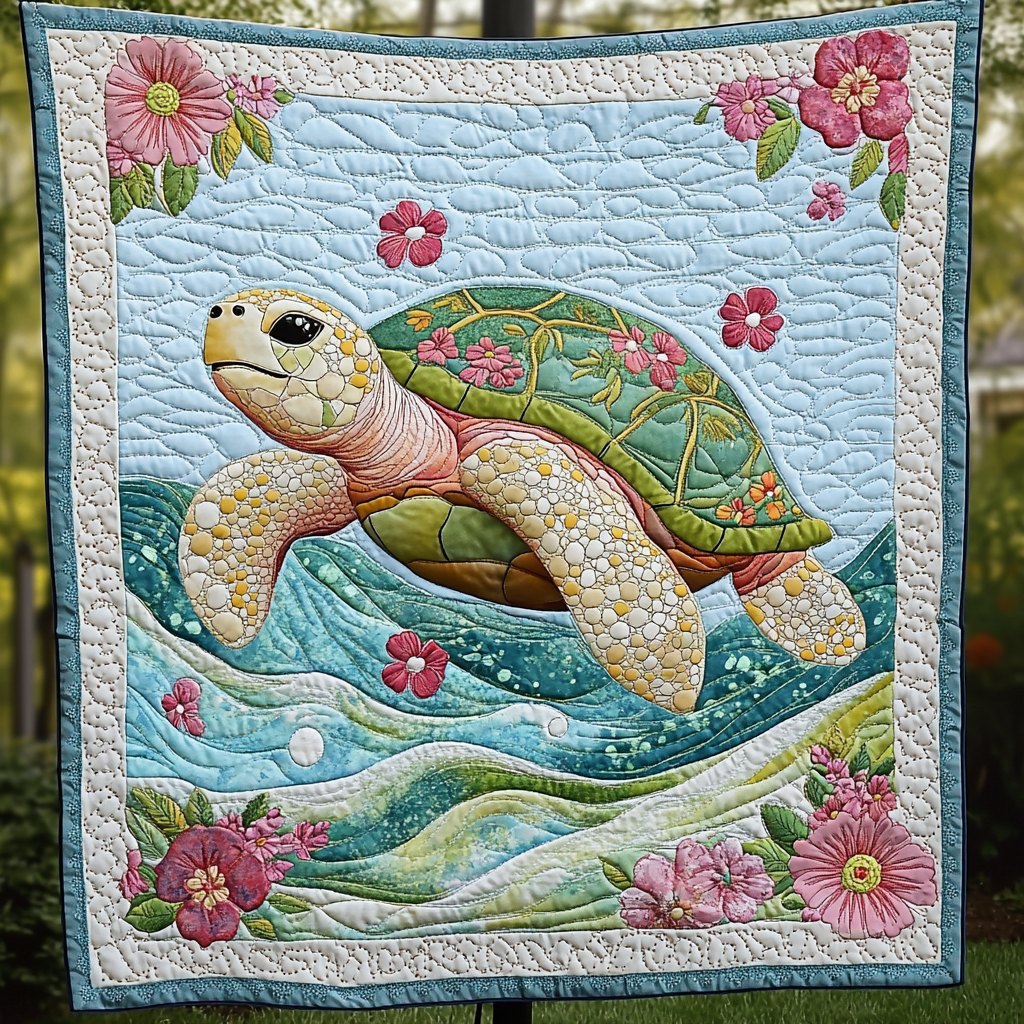 Coral Reef Turtle Adventure Quilted Blanket printed blanket
