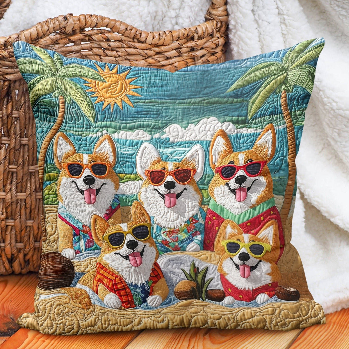 Corgi Bliss Quilted Cushion Cover printed cushion cover