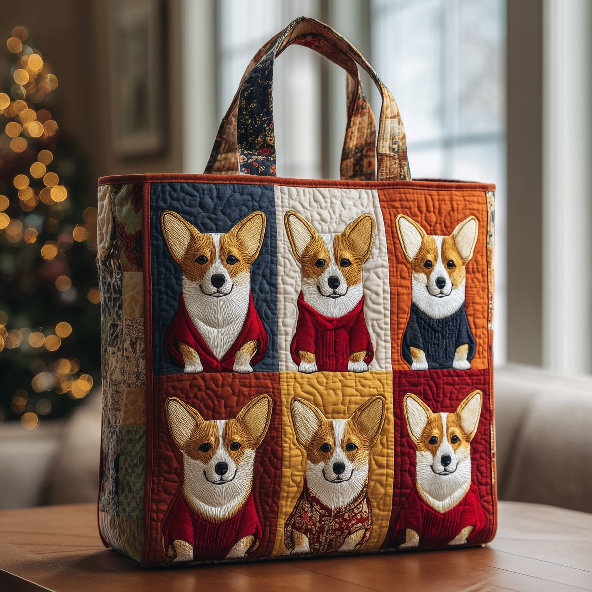 Corgi Charm Quilted Tote Bag printed tote bag