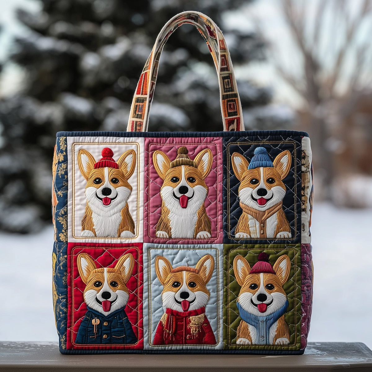 Corgi Charm Quilted Tote Bag printed tote bag