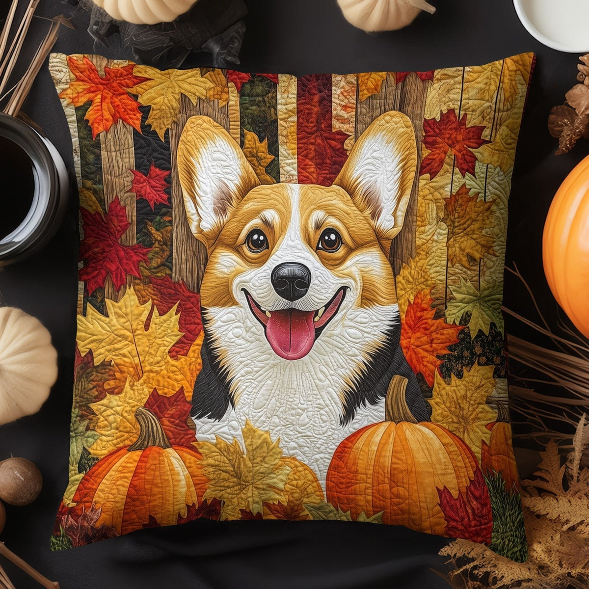 Corgi Companion Delight Quilted Cushion Cover printed cushion cover