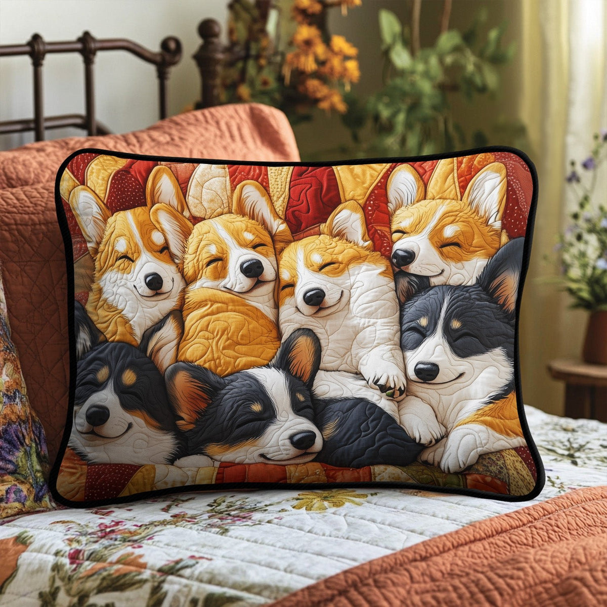 Corgi Cuddle Squad Quilted Bedding Cushion Cover printed cushion cover