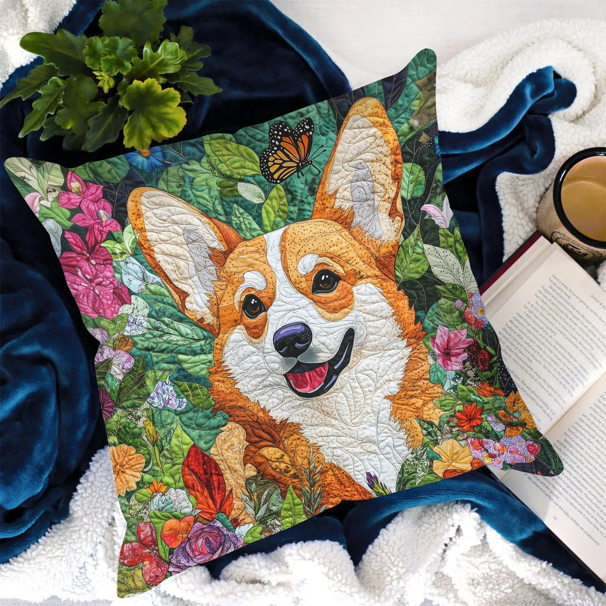 Corgi Dreams Quilted Cushion Cover printed cushion cover