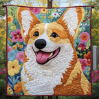 Corgi in the Daisies Quilted Blanket printed blanket