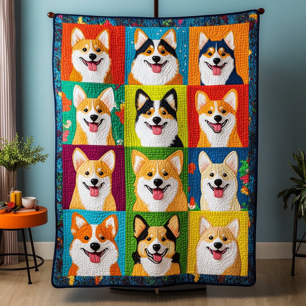 Corgi Patch Quilted Blanket printed blanket