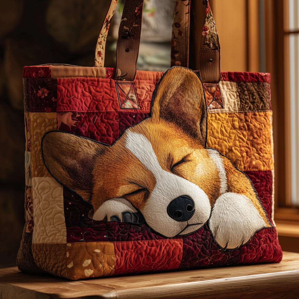 Corgi Quilted Tote Bag printed tote bag