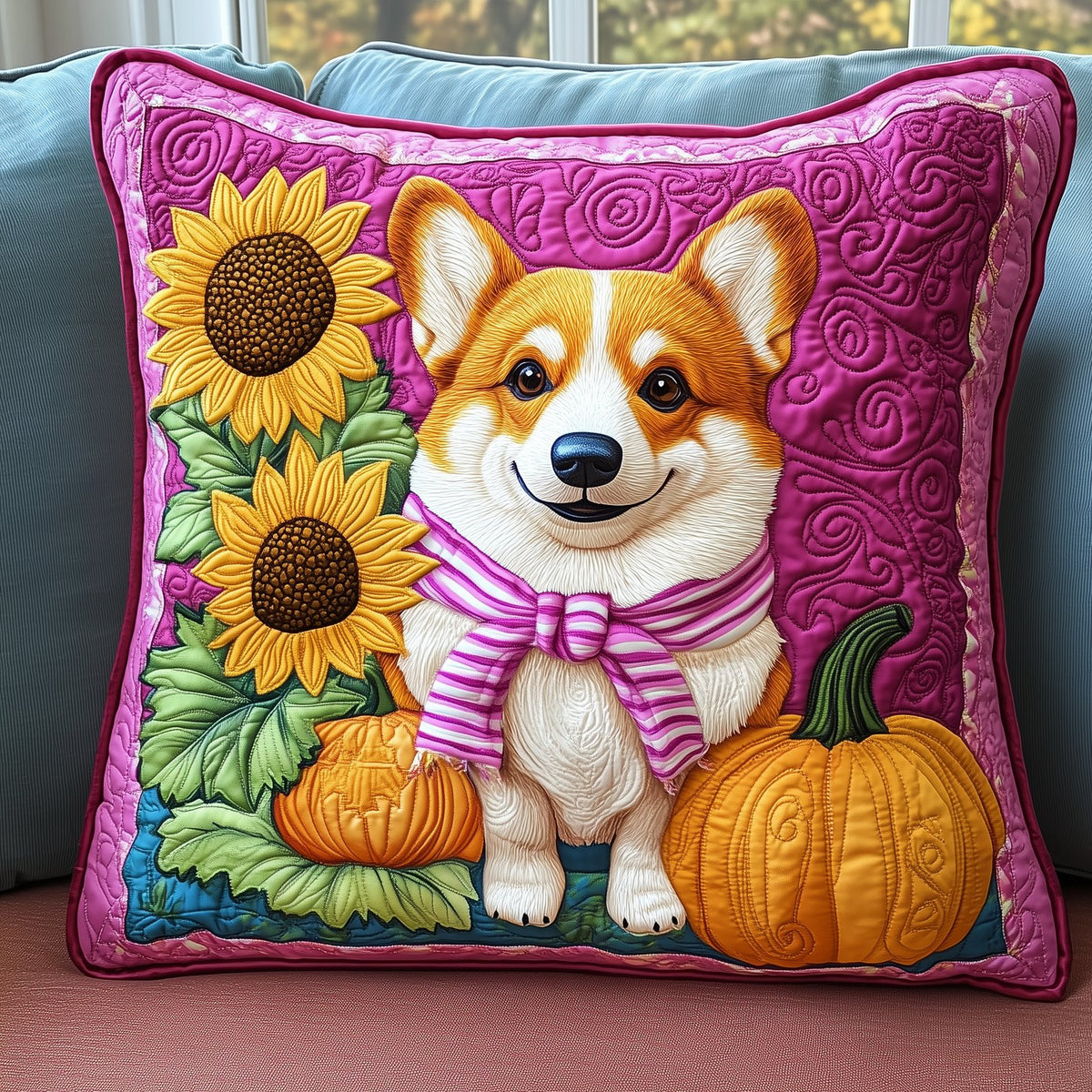 Corgi Wear Pink Quilted Cushion Cover printed cushion cover