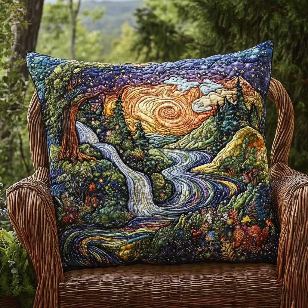 Cosmic Forest Glow Quilted Cushion Cover printed cushion cover