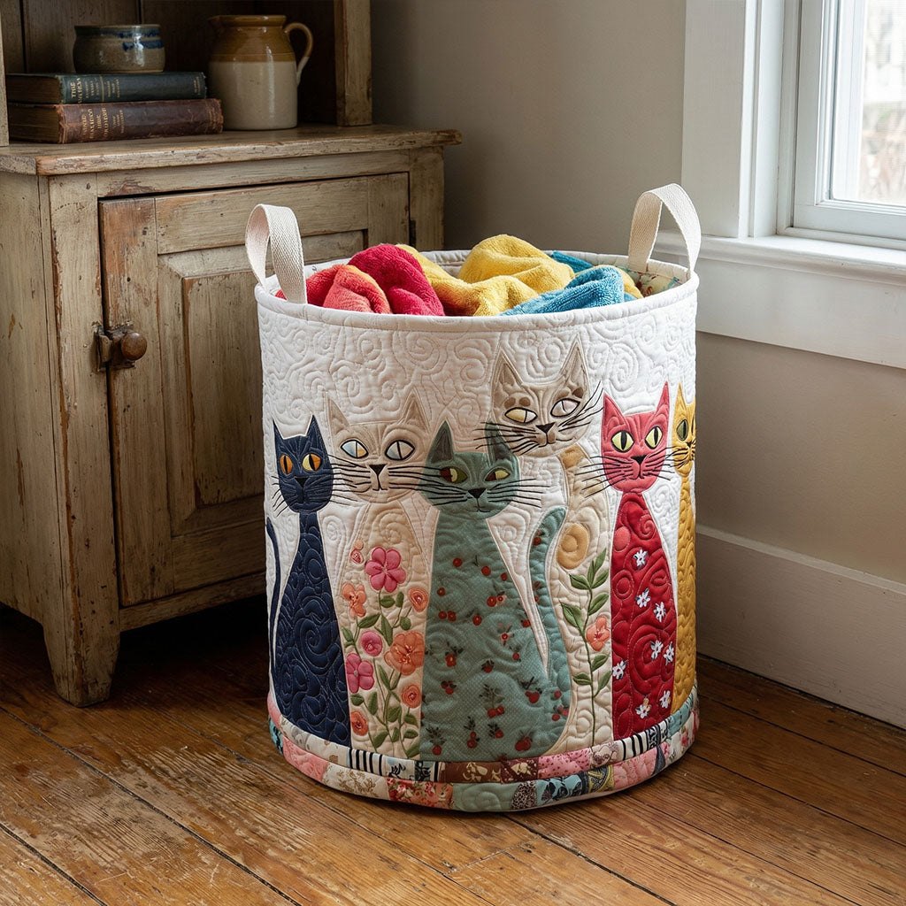 Cottage Cat Parade Quilted Laundry Hamper printed laundry hamper