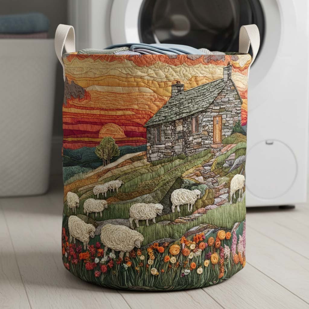 Cottage Sheep Quilted Laundry Hamper printed laundry hamper