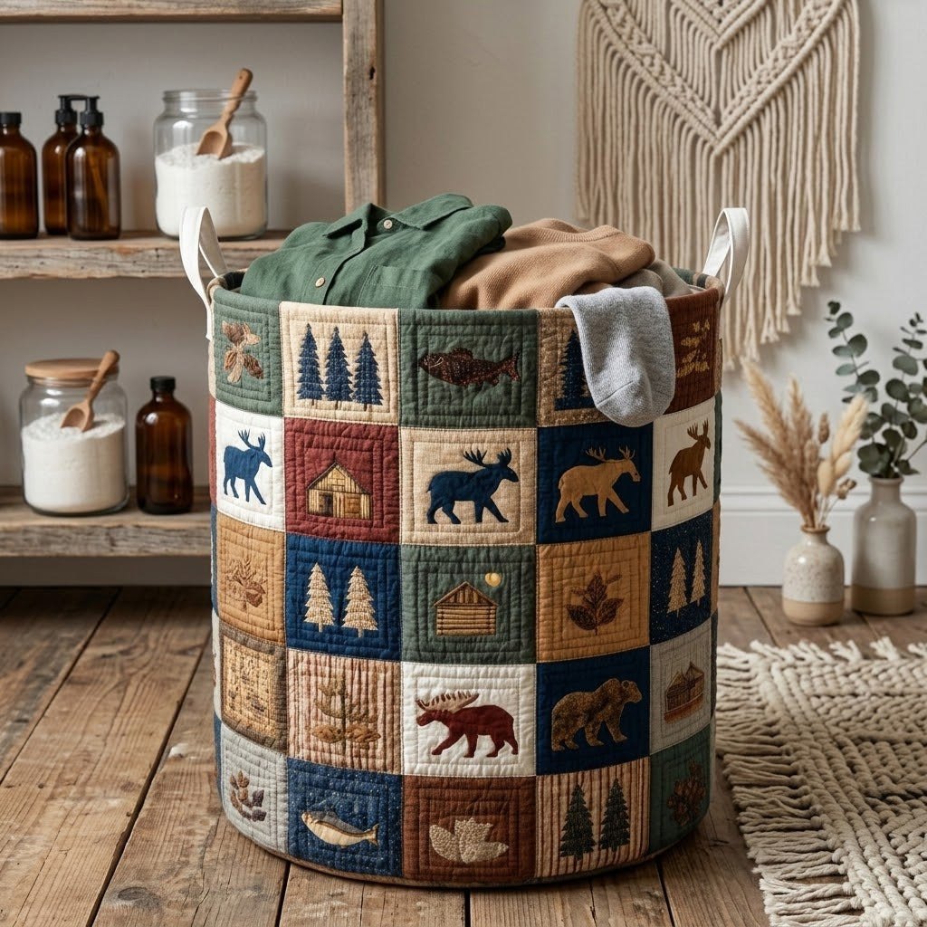 Cottage Trails Quilted Laundry Hamper printed laundry hamper