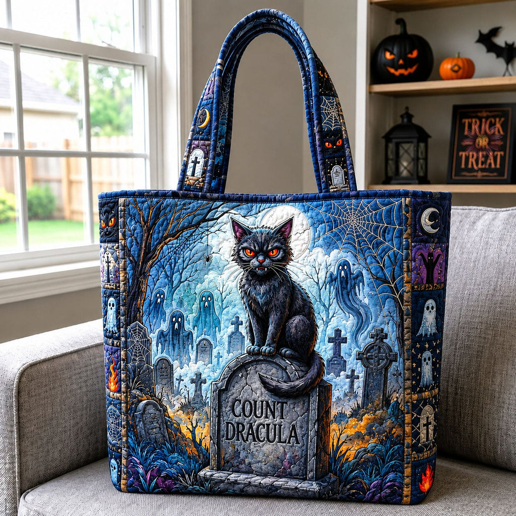 Count Dracula Cat Quilted Tote Bag printed quilted tote bag