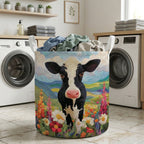 Country Cow Bloom Quilted Laundry Hamper printed laundry hamper