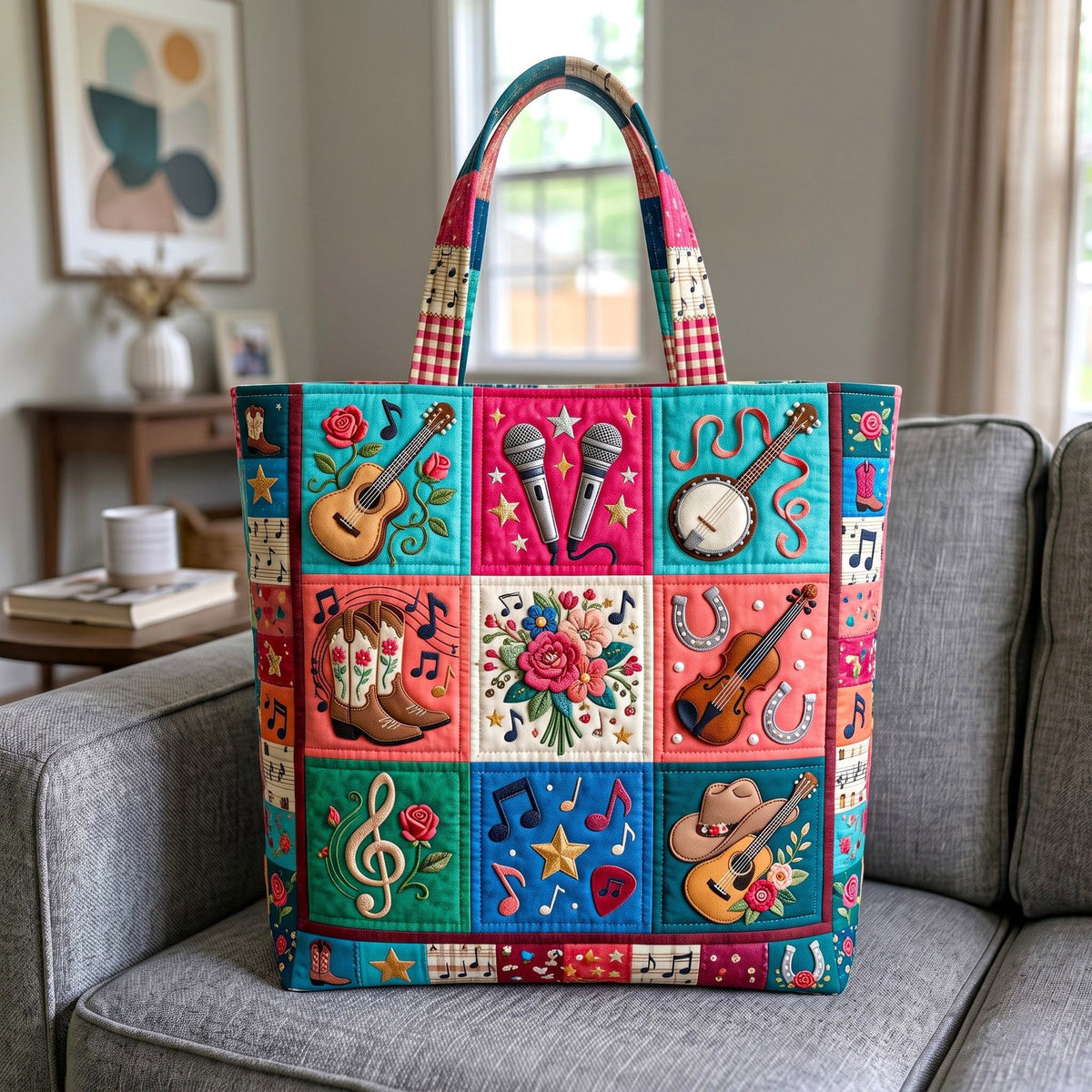 Country Music Quilted Tote Bag printed tote bag