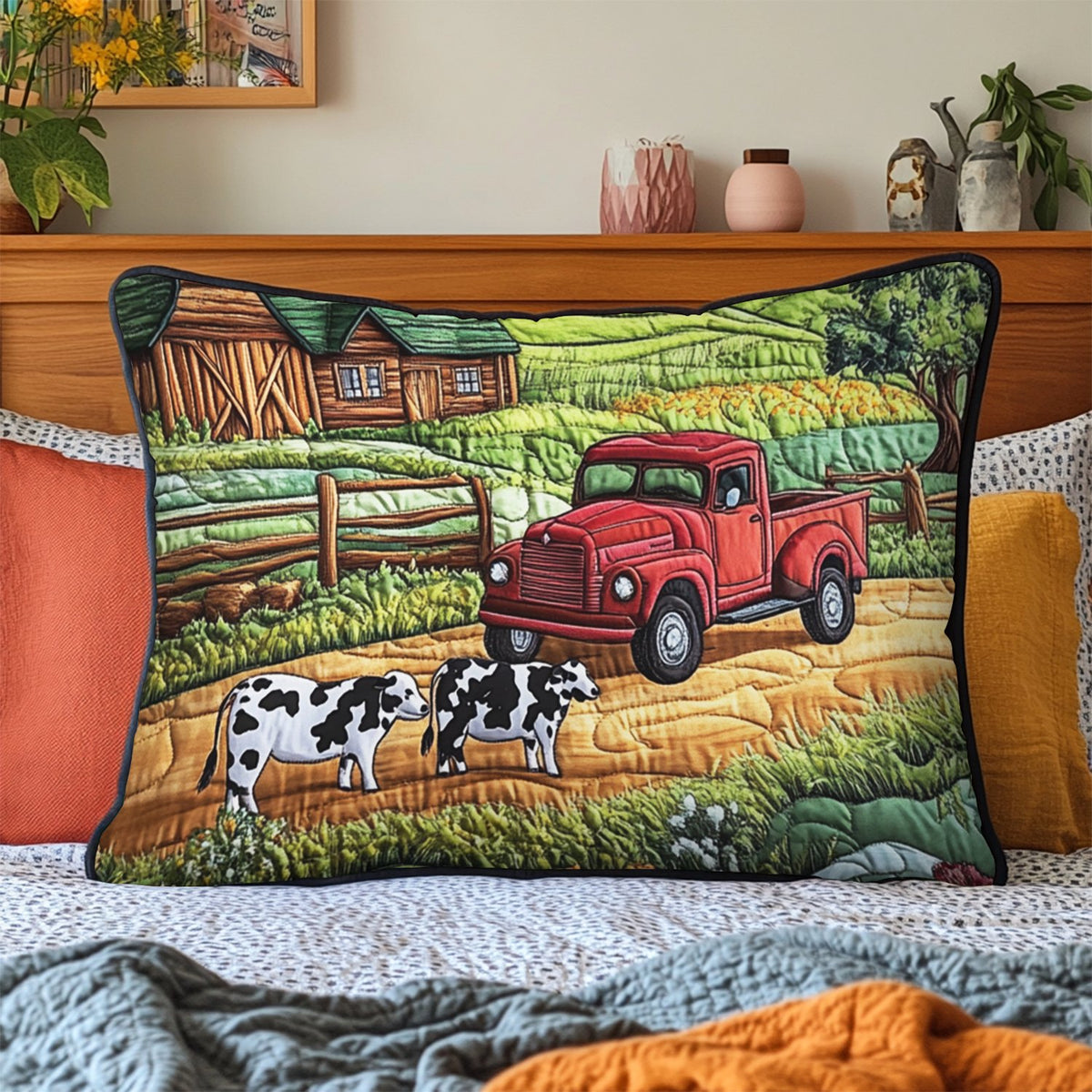 Country Ride Quilted Bedding Cushion Cover printed cushion cover