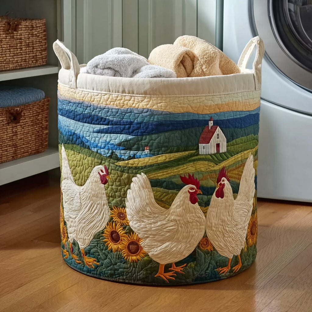 Countryside Chicken Quilted Laundry Hamper printed laundry hamper
