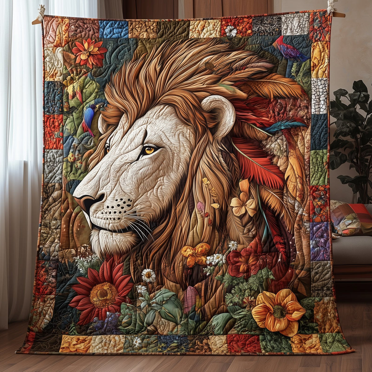 Courageous Native Lion Quilted Blanket printed blanket