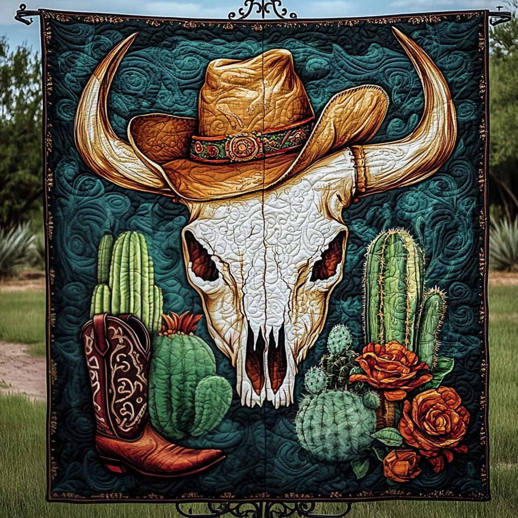 Cowboy Skull Quilted Blanket printed blanket