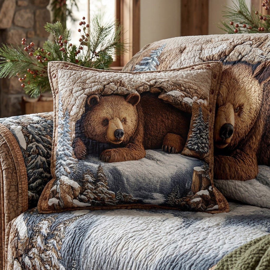 Cozy Bear Lodge Quilted Cushion Cover printed cushion cover