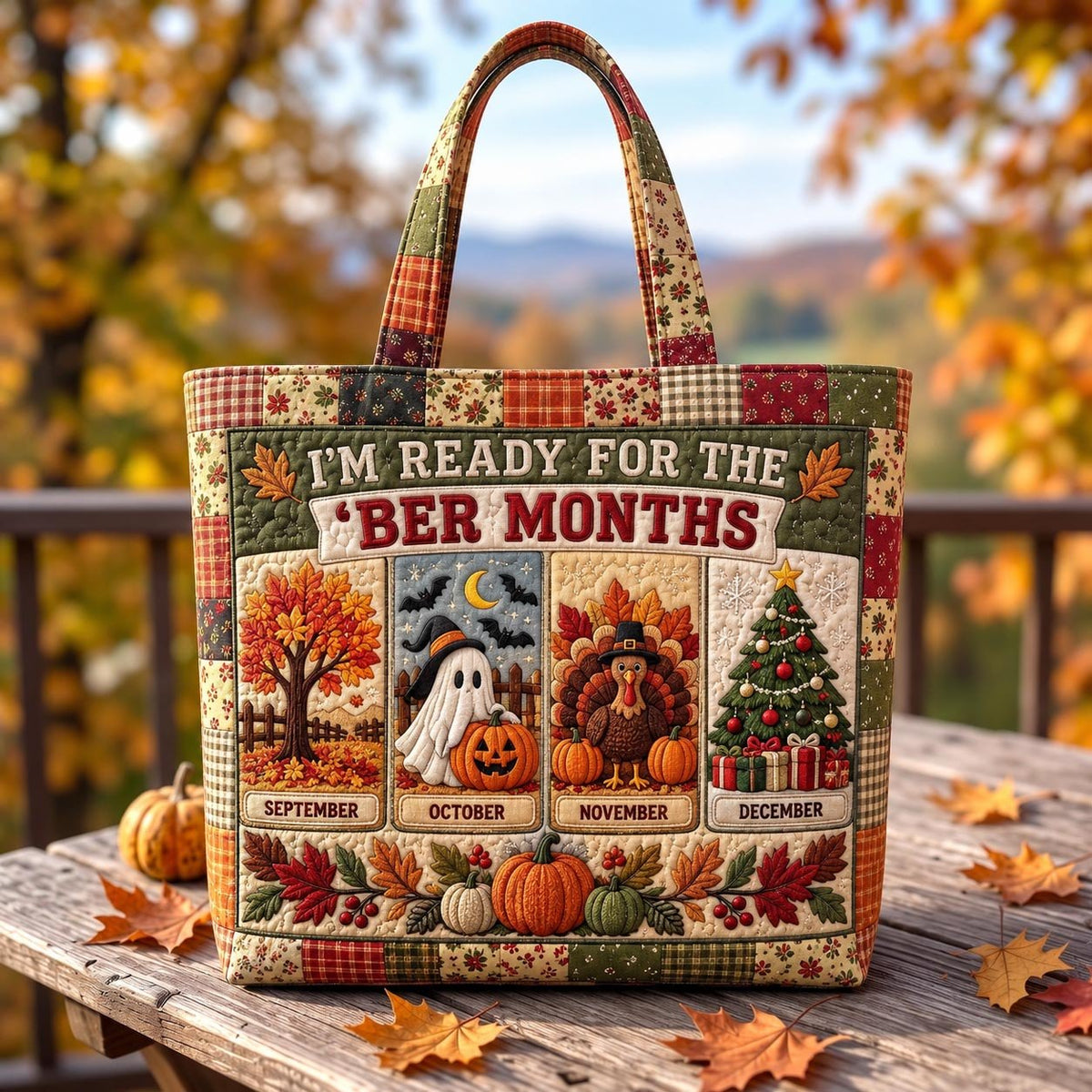 Cozy Ber Months Quilted Tote Bag printed tote bag