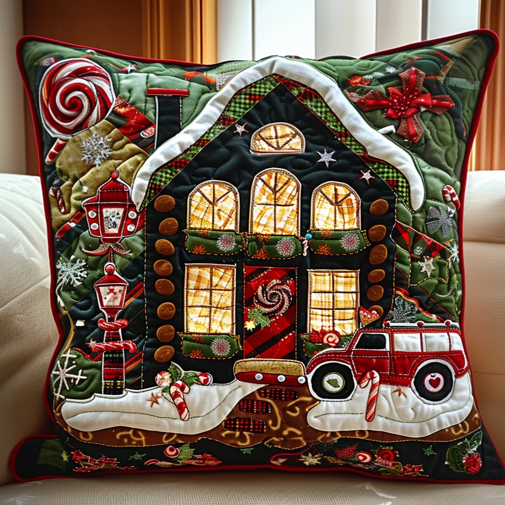Cozy Cabin Scene Quilted Cushion Cover printed cushion cover