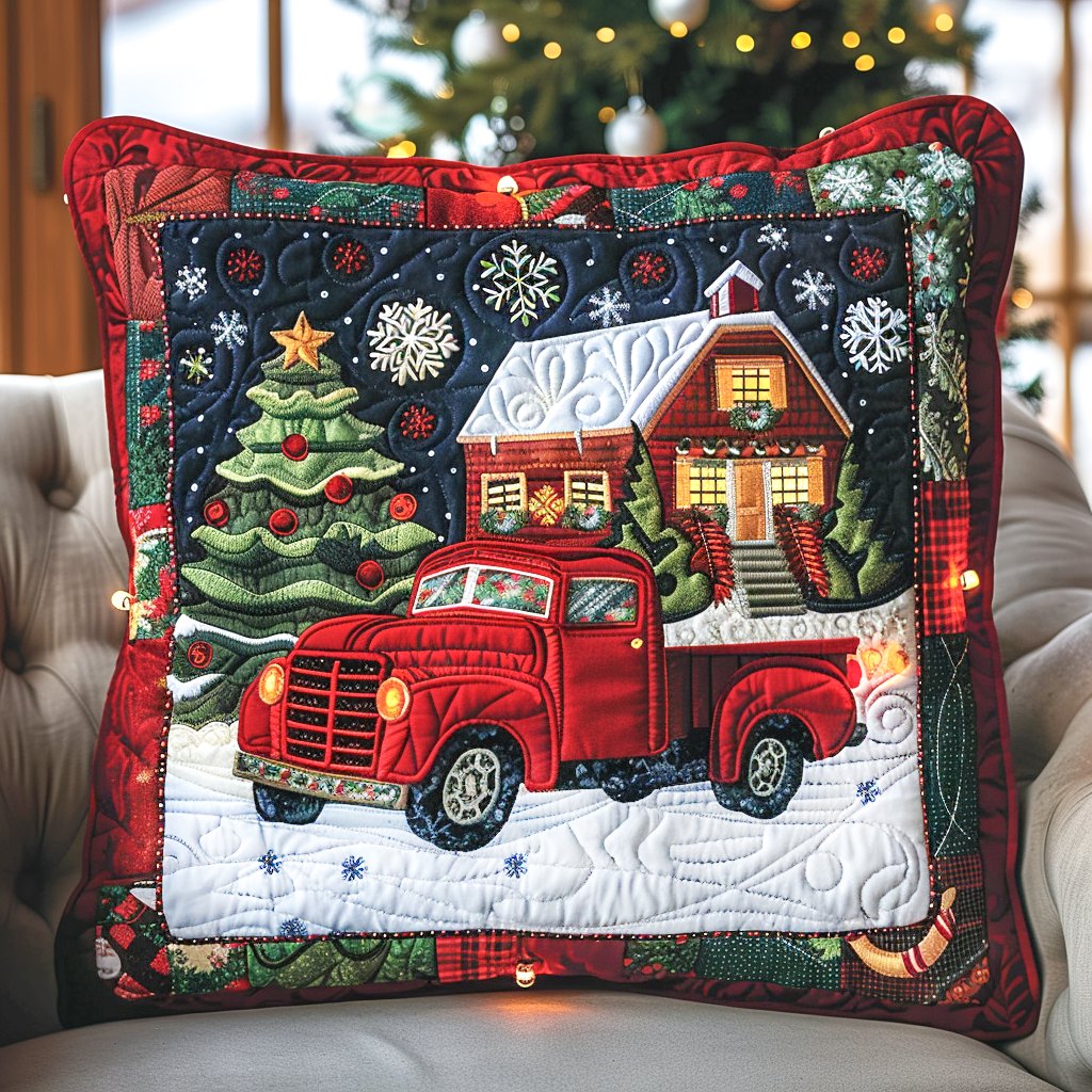 Cozy Cabin Truck Quilted Cushion Cover printed cushion cover