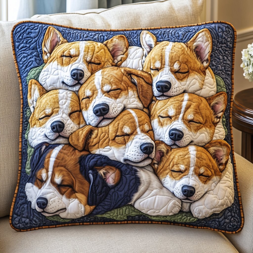 Cozy Canine Slumber Quilted Cushion Cover printed cushion cover