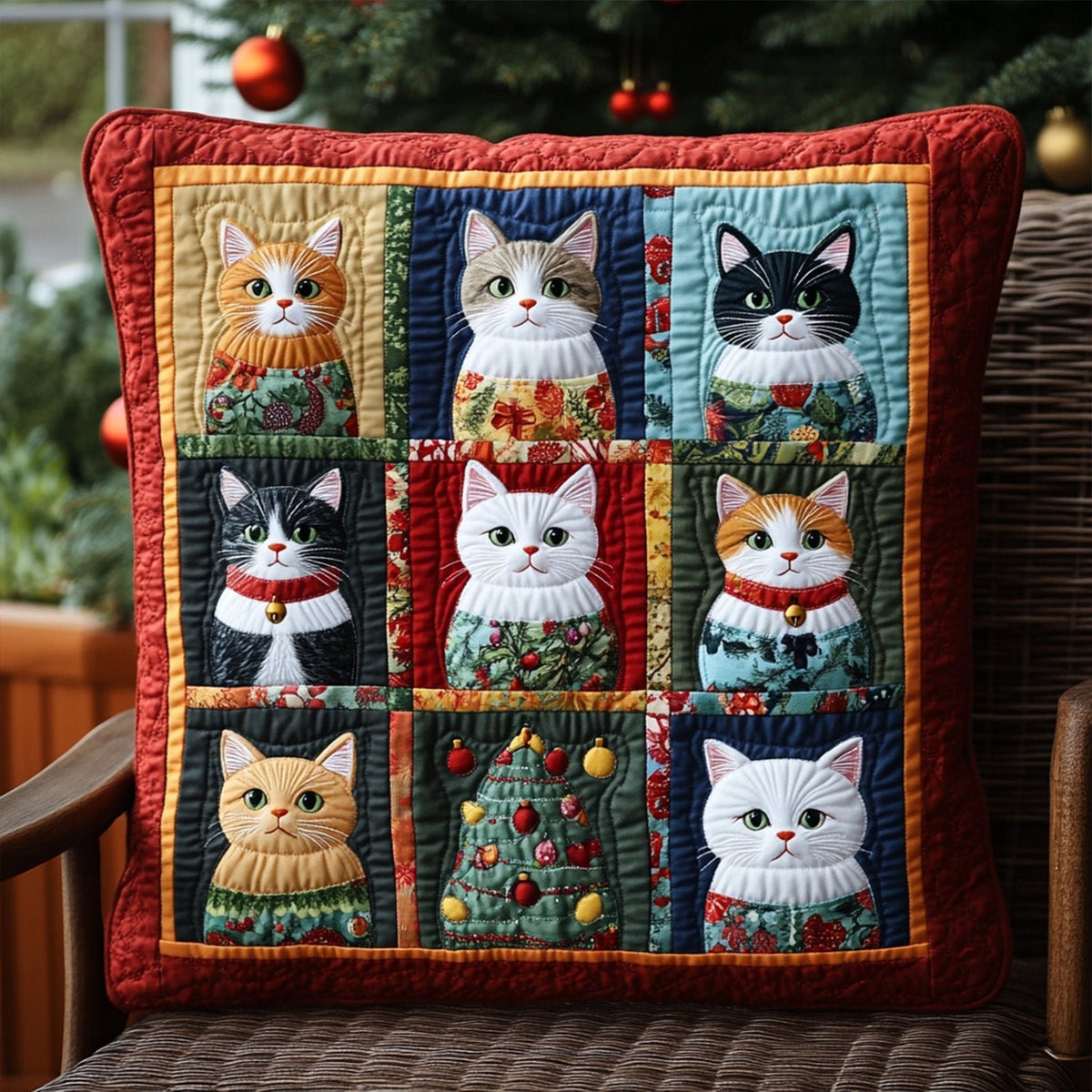 Cozy Cat Charm Quilted Cushion Cover printed cushion cover