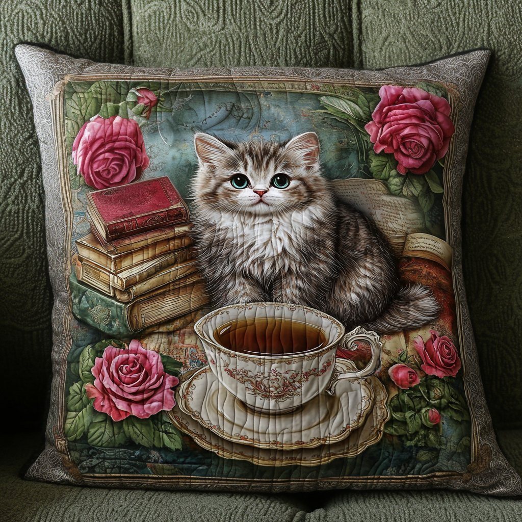 Cozy Cat Corner Quilted Cushion Cover printed cushion cover