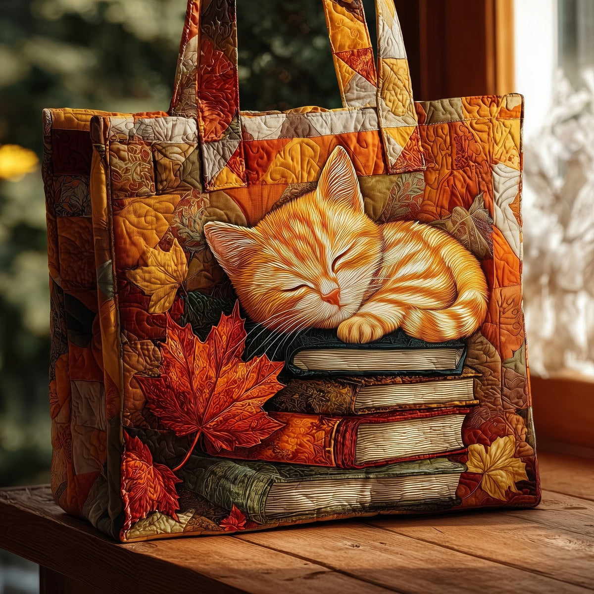 Cozy Cat Quilted Tote Bag printed tote bag