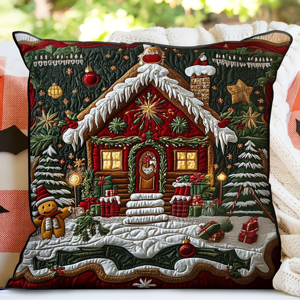 Cozy Cottage Quilted Cushion Cover printed cushion cover