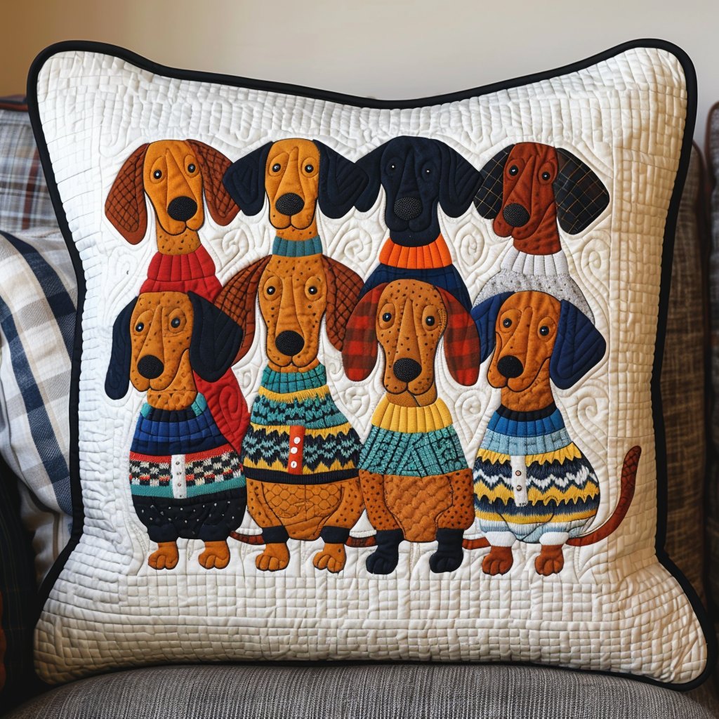 Cozy Dachies Quilted Cushion Cover printed cushion cover