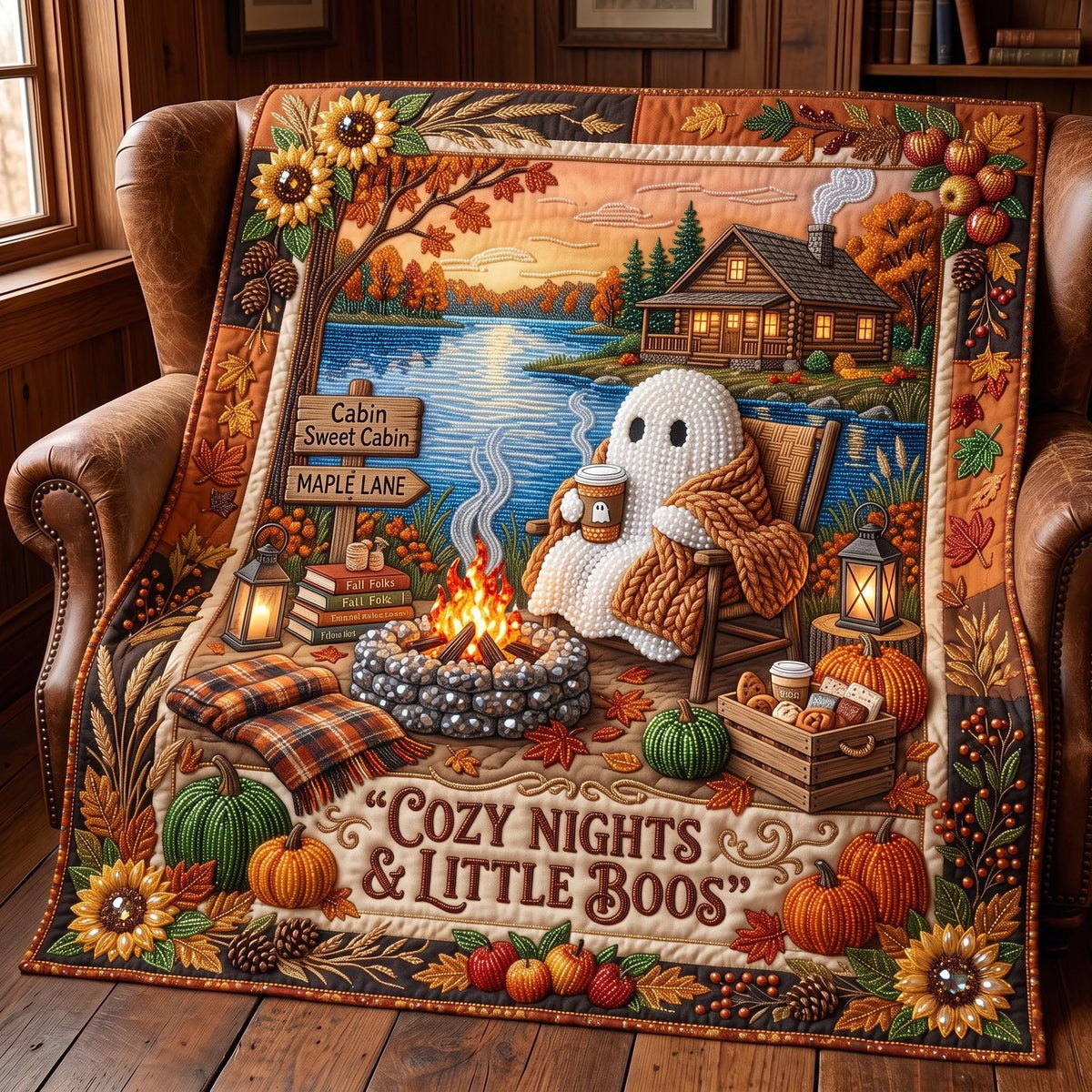 Cozy Ghost Quilted Blanket printed blanket