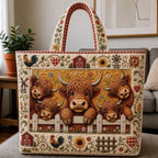 Cozy Highland Cow Quilted Tote Bag printed tote bag