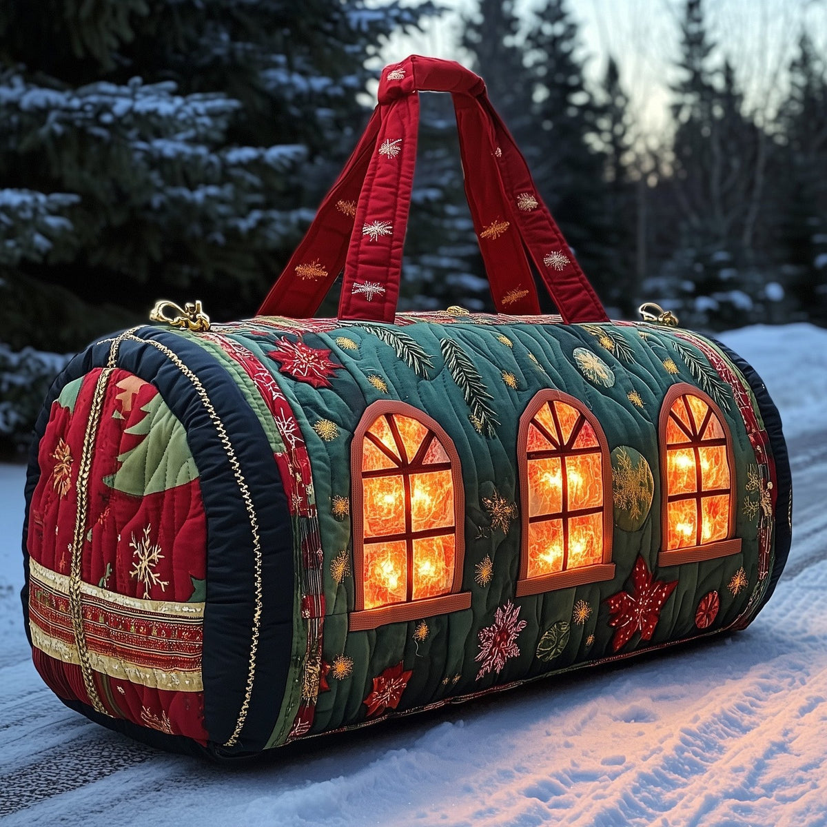 Cozy Holiday Quilted Duffle Bag printed duffle bag