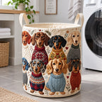 Cozy Knit Vintage Dachshund Crew Quilted Laundry Hamper printed laundry hamper