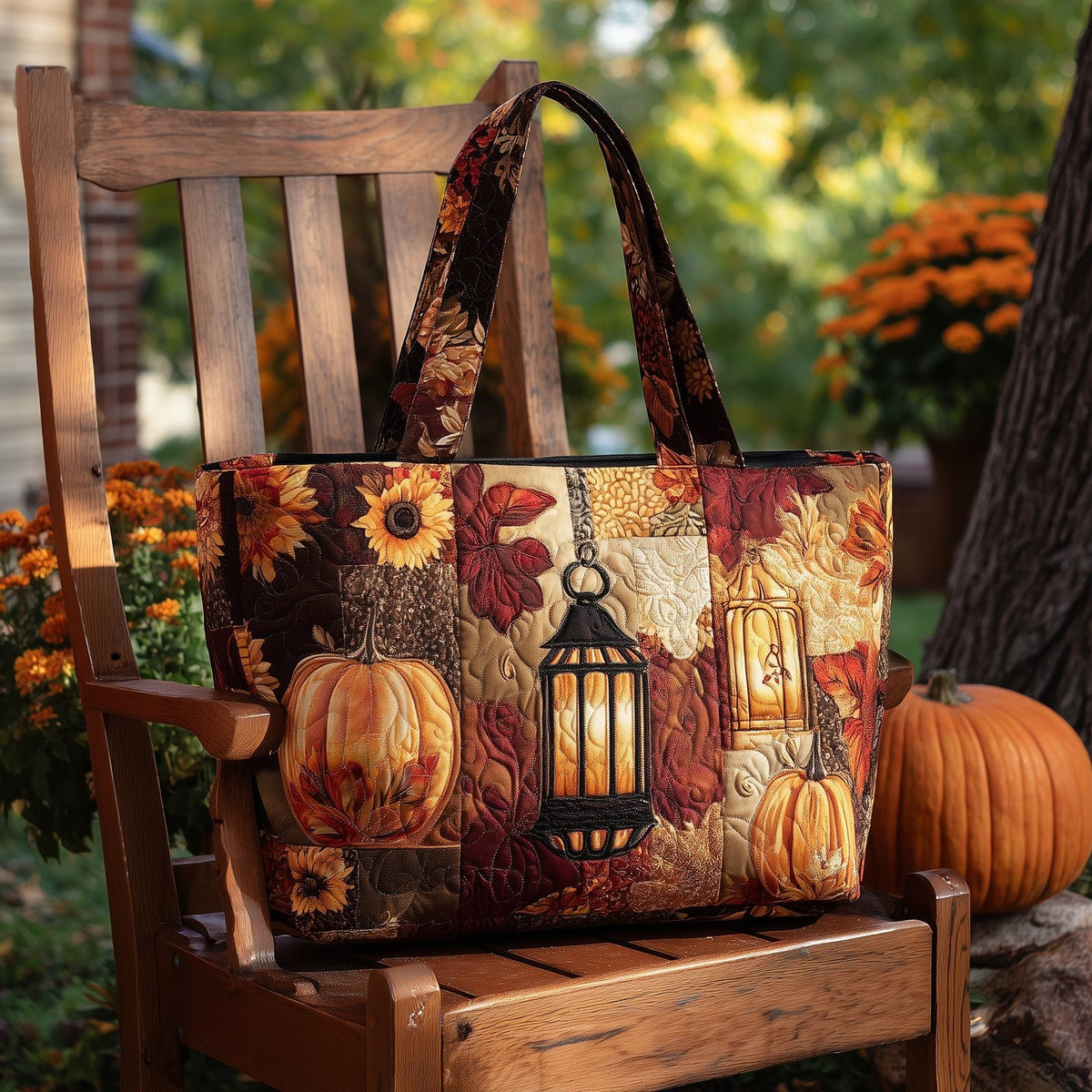 Cozy Lantern Quilted Tote Bag printed tote bag
