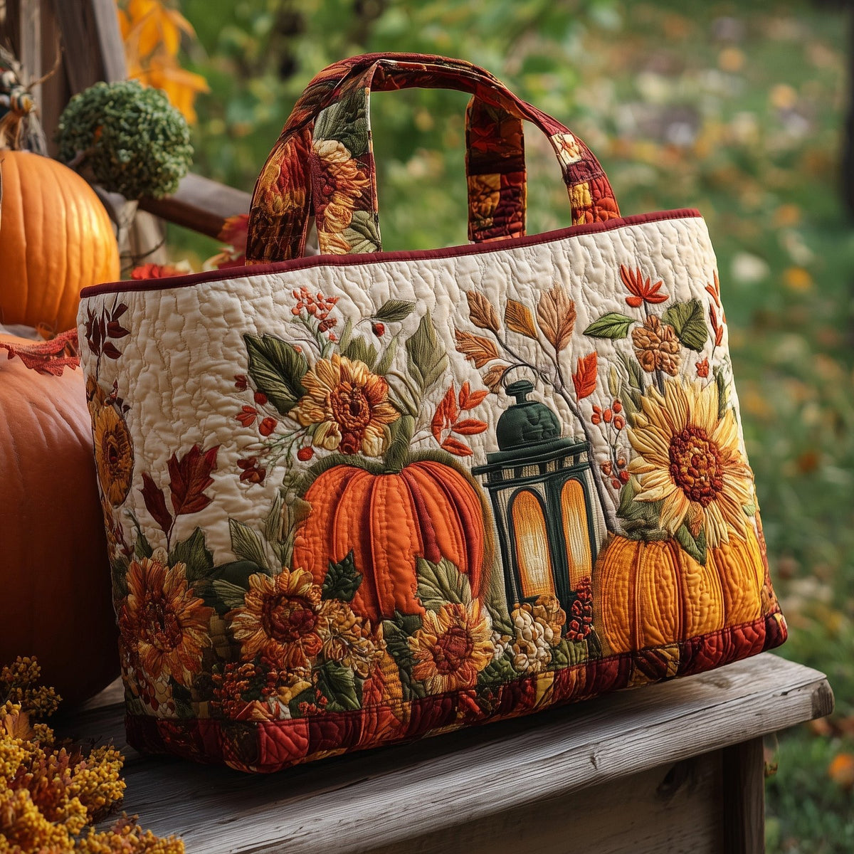 Cozy Lantern Quilted Tote Bag printed tote bag