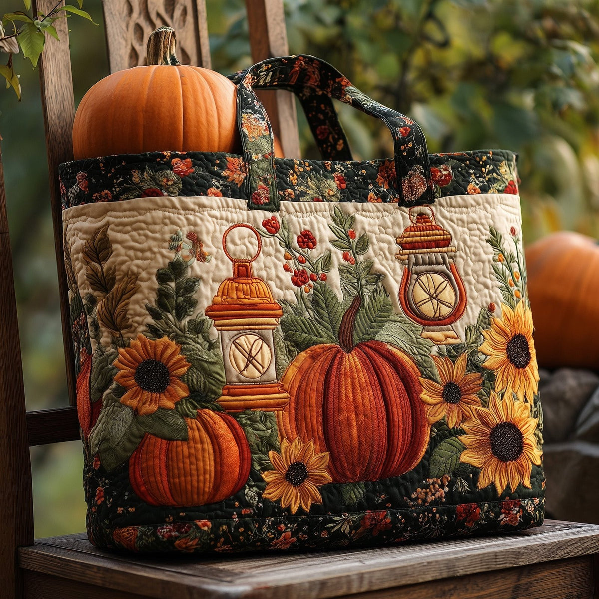 Cozy Lantern Quilted Tote Bag printed tote bag