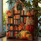 Cozy Library Quilted Tote Bag printed tote bag